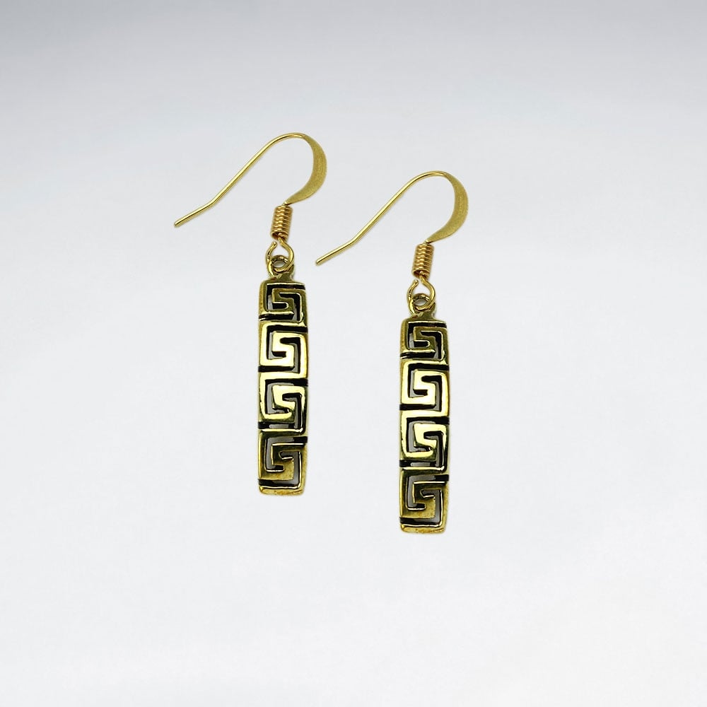 Brass Maze Textured Long Style Dangle Earrings