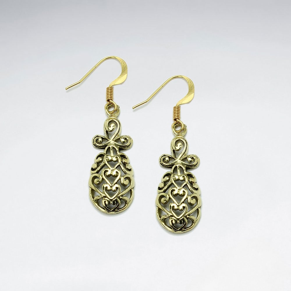 Pineapple Inspired Filigree Brass Dangle Earrings