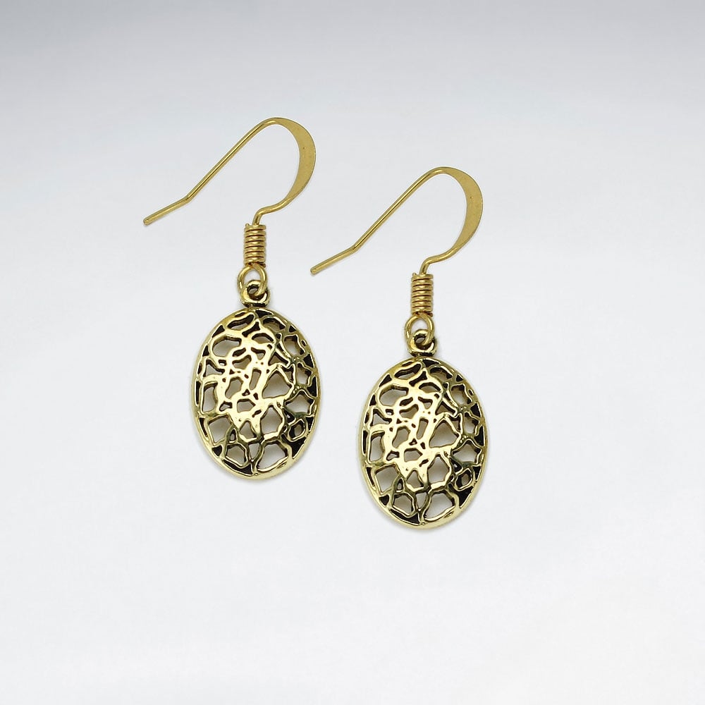 Puffed Oval Filigree Detailed Dangle Hook Earrings