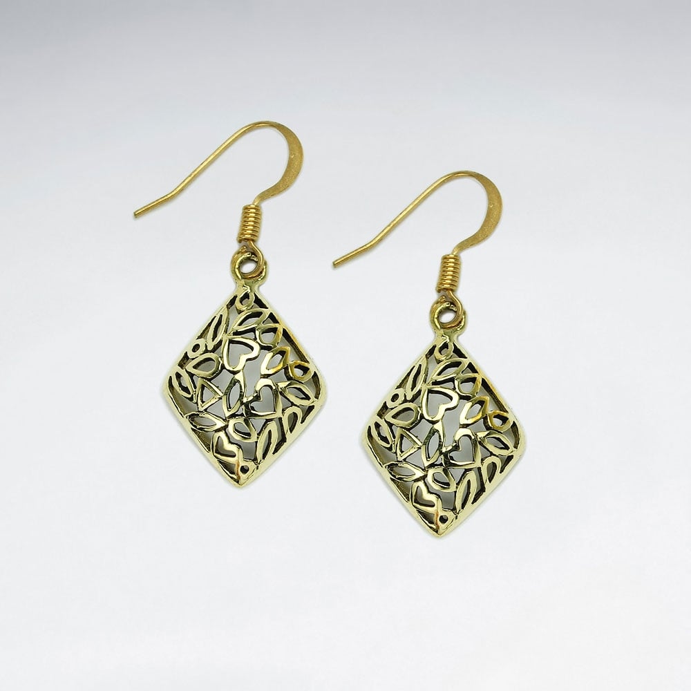 Marquis Filigree Silhouette Brass Dangle Earrings