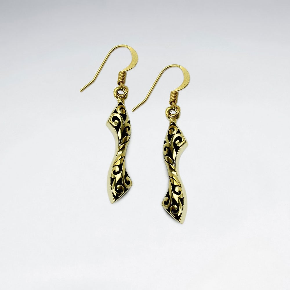 Slim Brass Filigree Dangle Earrings
