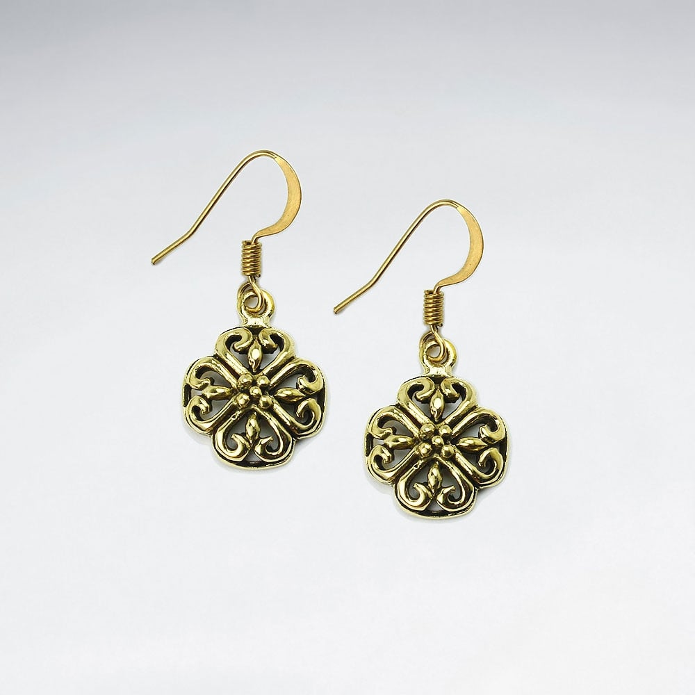 Floral Designs Brass Filigree Silhouette Dangle Earrings