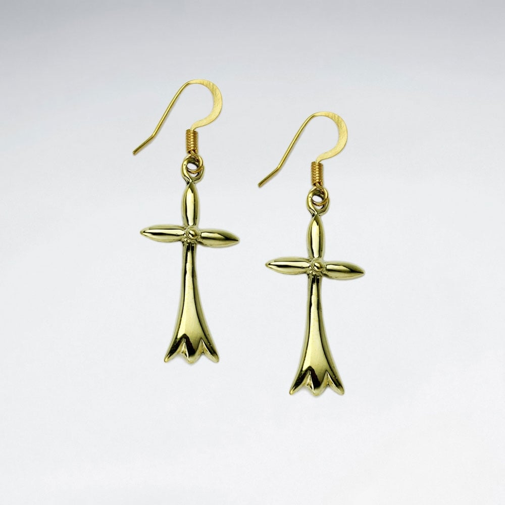 Elegant Cross Silhouette Brass Dangle Earrings
