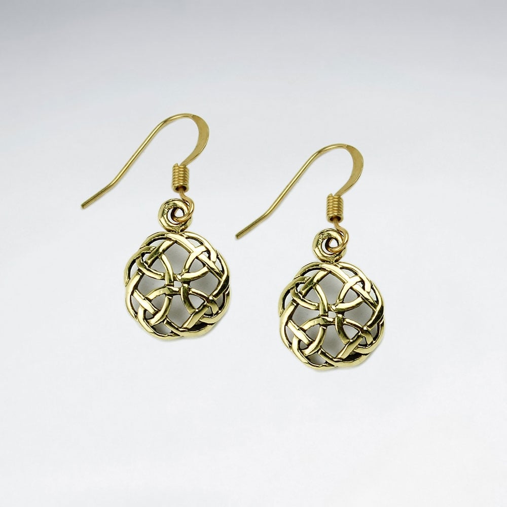 Brass Puffed Filigree Loop Circle Dangle Earrings