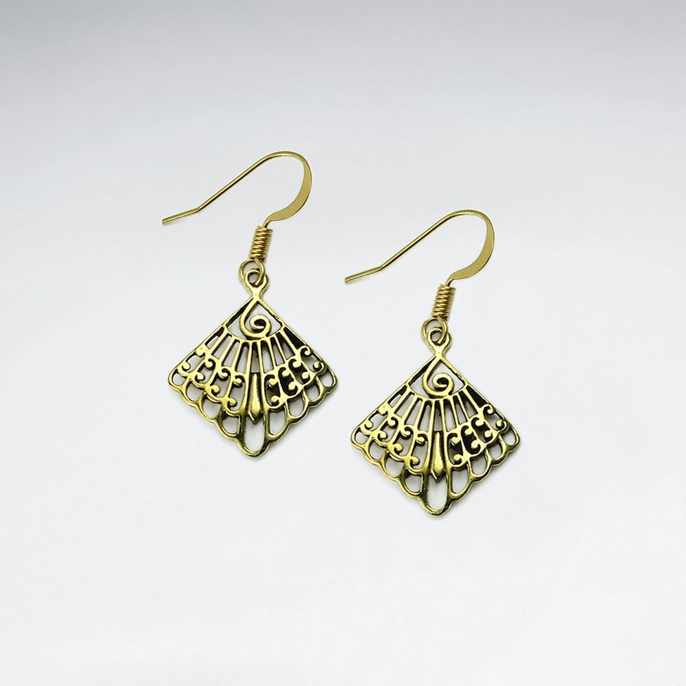 Exotic Royal Brass Marquis Silhouette Filigree Dangle Drop Earrings