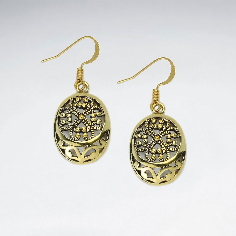 Brass Filigree and Latticework Teardrop Dangle Earrings