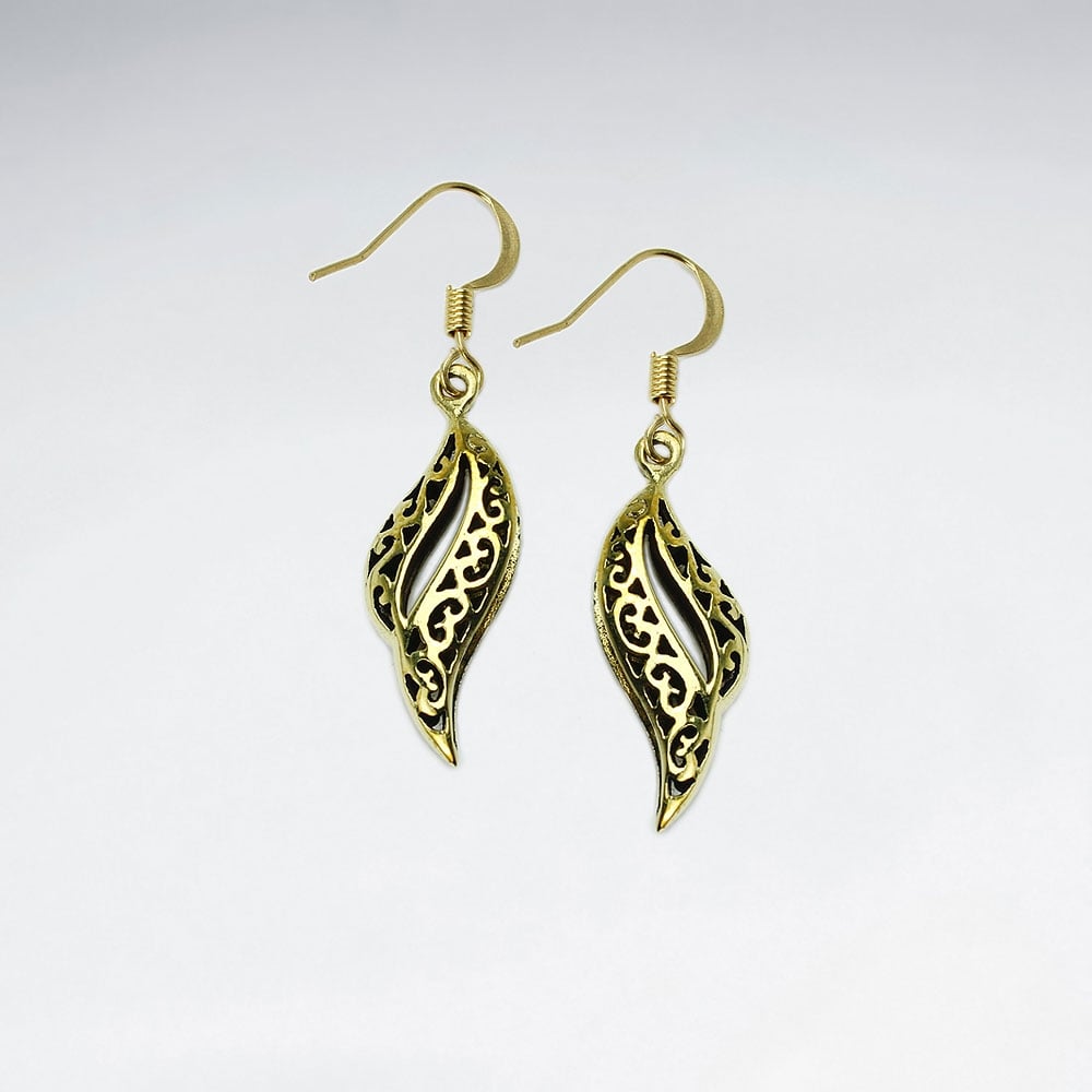 Curvaceous Brass Hearts Filigree Organic Silhouette Dangle Earrings