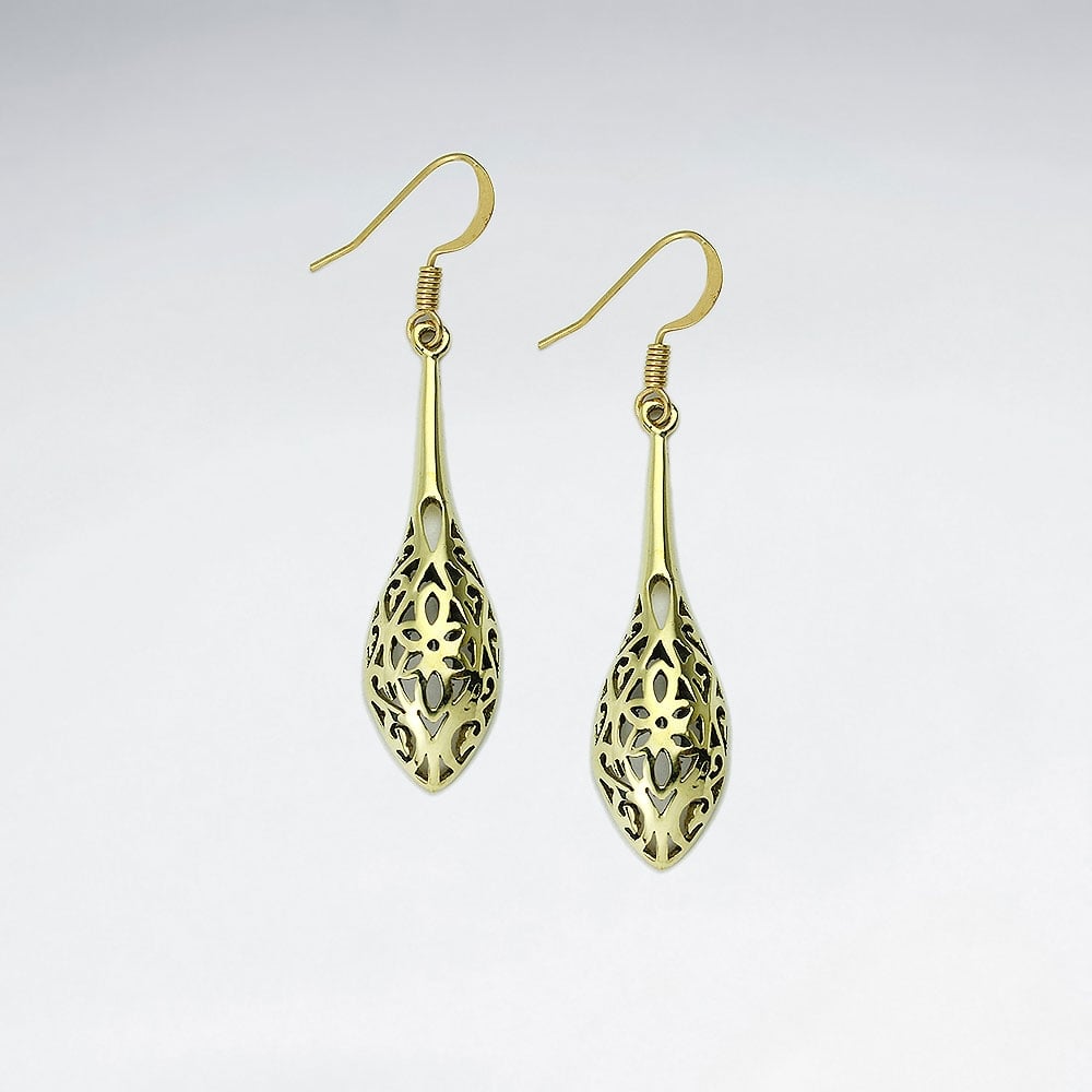 Ornamental Egg Teardrop Filigree Dimensions Dangle Earrings