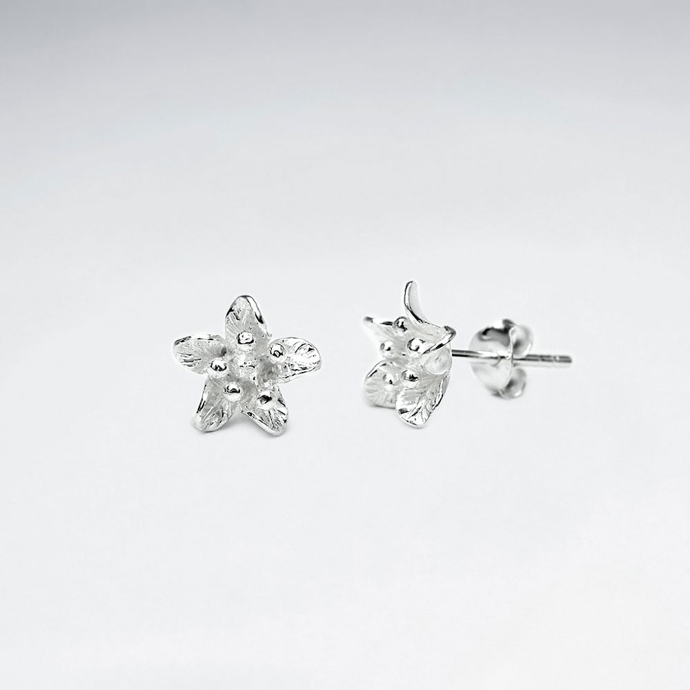 Sterling Silver Five Point Textured Stud Earrings