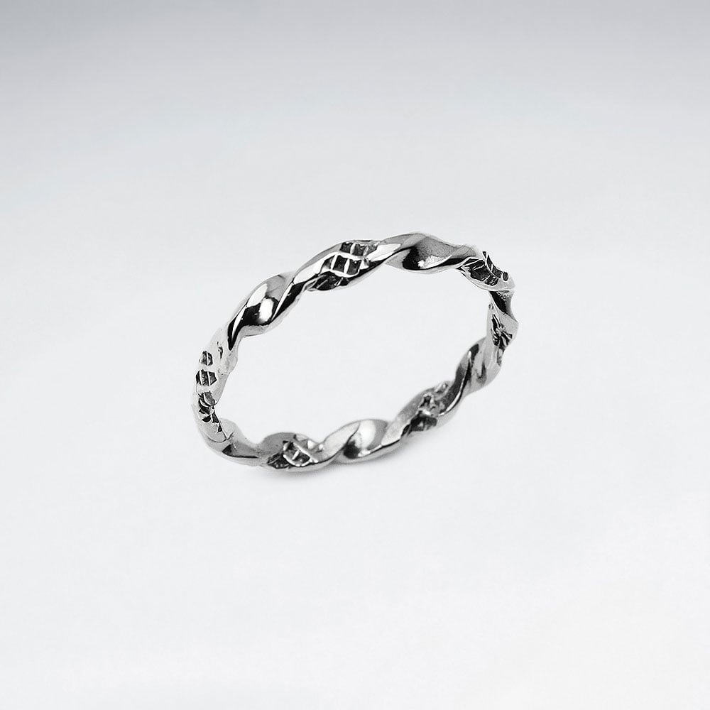 Elegant Oxidized Silver Dainty Designs Twist Ring