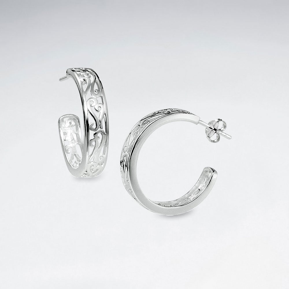 Darling Silver Filigree Half Hoop Stud Post Earrings