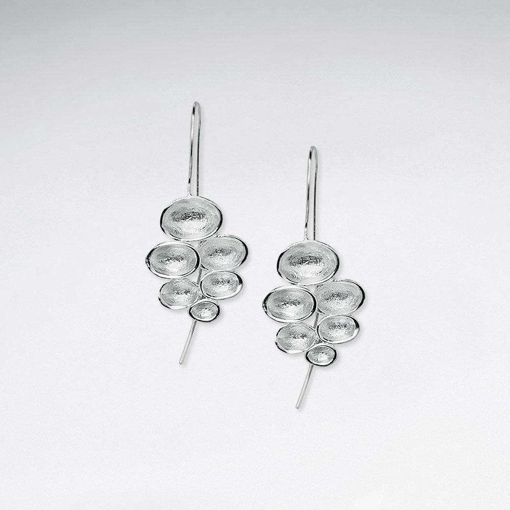 Polished Silver Organic Bubbled Shape Drop Hook Earrings