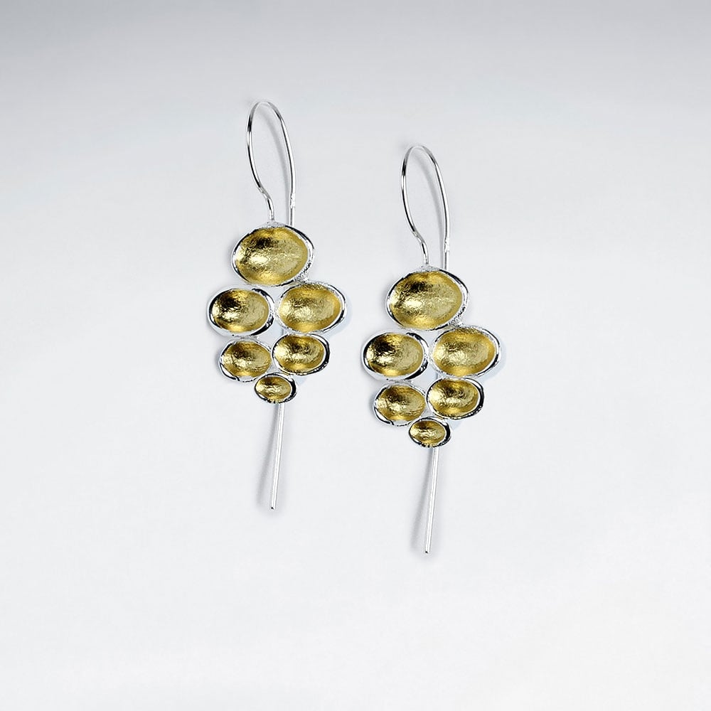 Polished Silver Organic Bubbled Shape Drop Hook Earrings