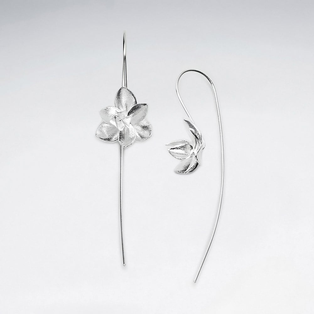 Flower Threader Hook Sterling Silver Earrings