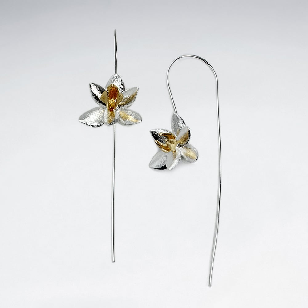 Flower Threader Hook Sterling Silver Earrings