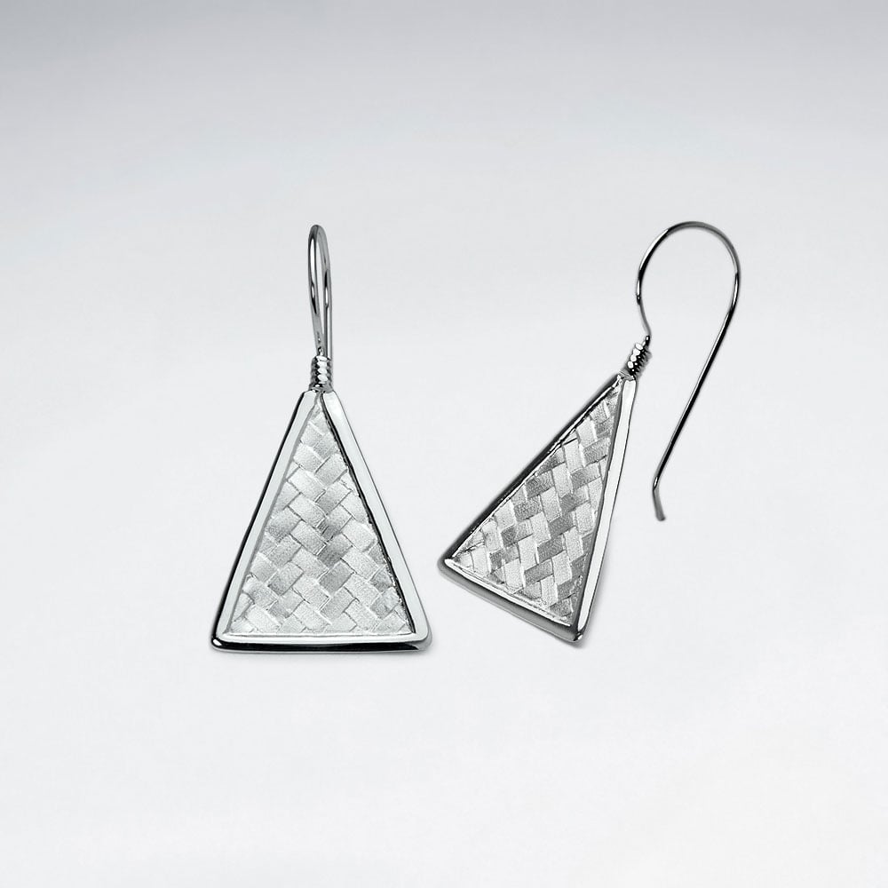 Triangle Silver Cobblestone Textured Drop Hook Earrings