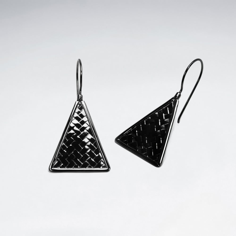 Triangle Silver Cobblestone Textured Drop Hook Earrings