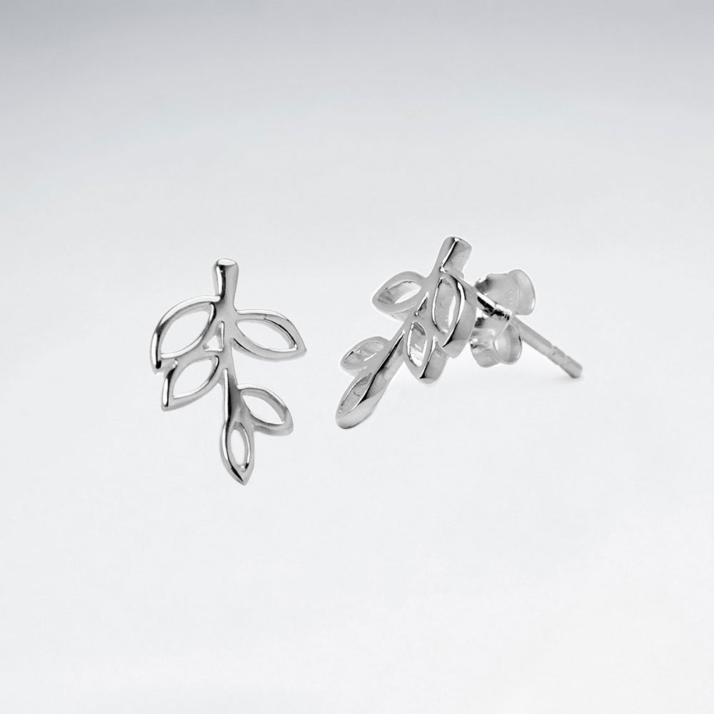 Sterling Silver Leaf Shape Cutout Stud Earrings