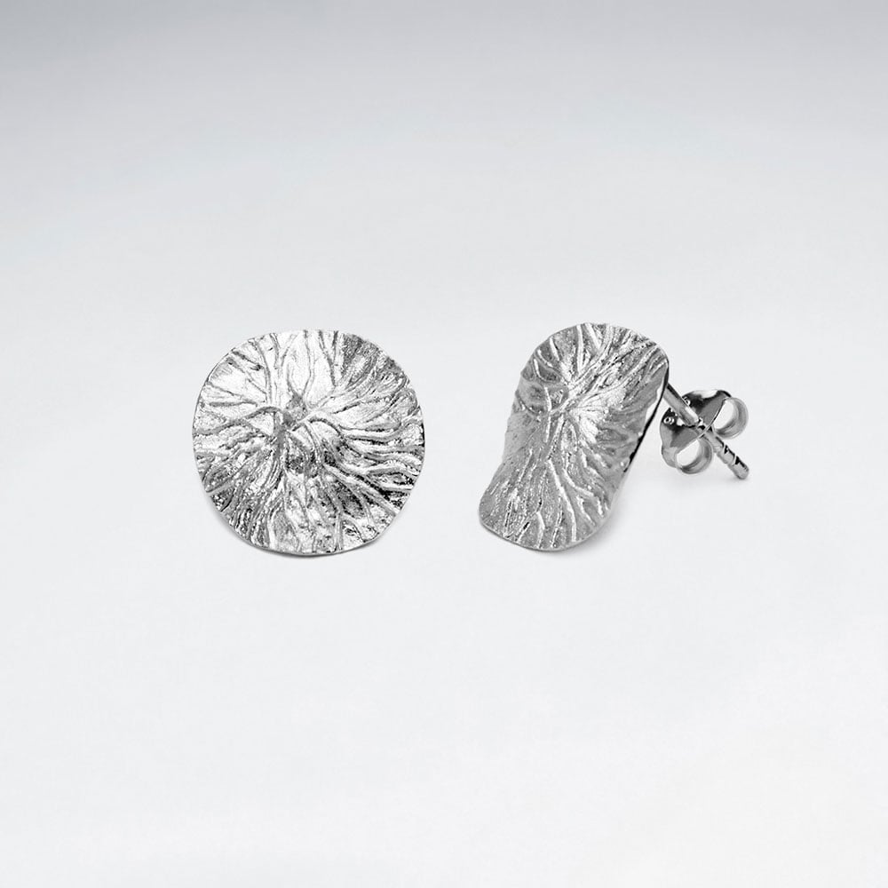 Sterling Silver Textured Round Wavy Dangle Earrings