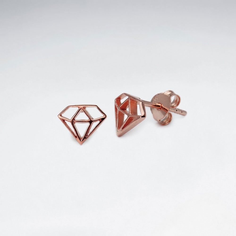 Openwork Sterling Silver Diamond Shape Stud Earrings