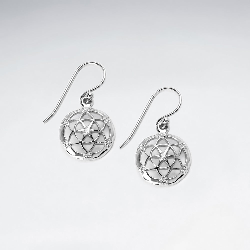Elaborate Sterling Silver Filigree Circle Drop Earrings