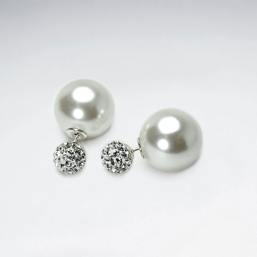 Elegant Finishes Faux Pearl Ball Stud Earrings