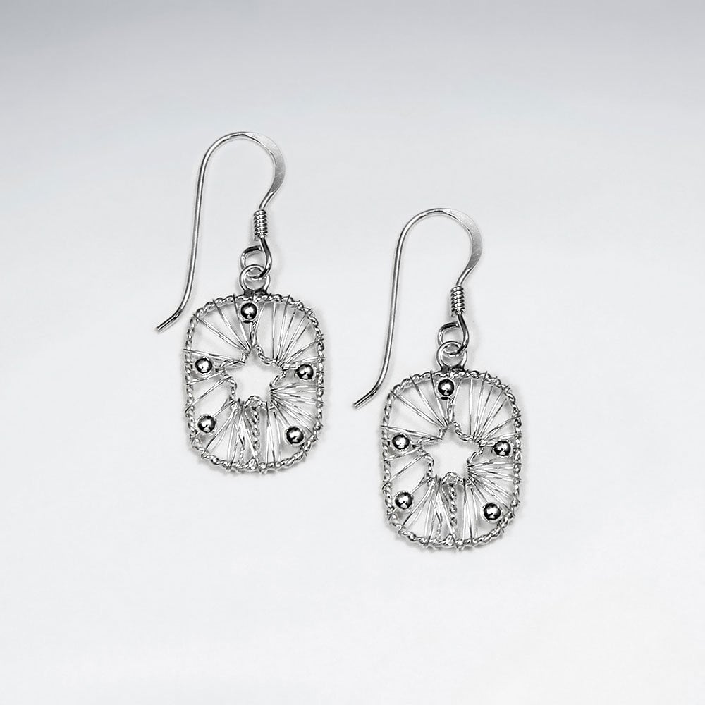 Silver Wire Work Square Earrings With Petite Open Star Center
