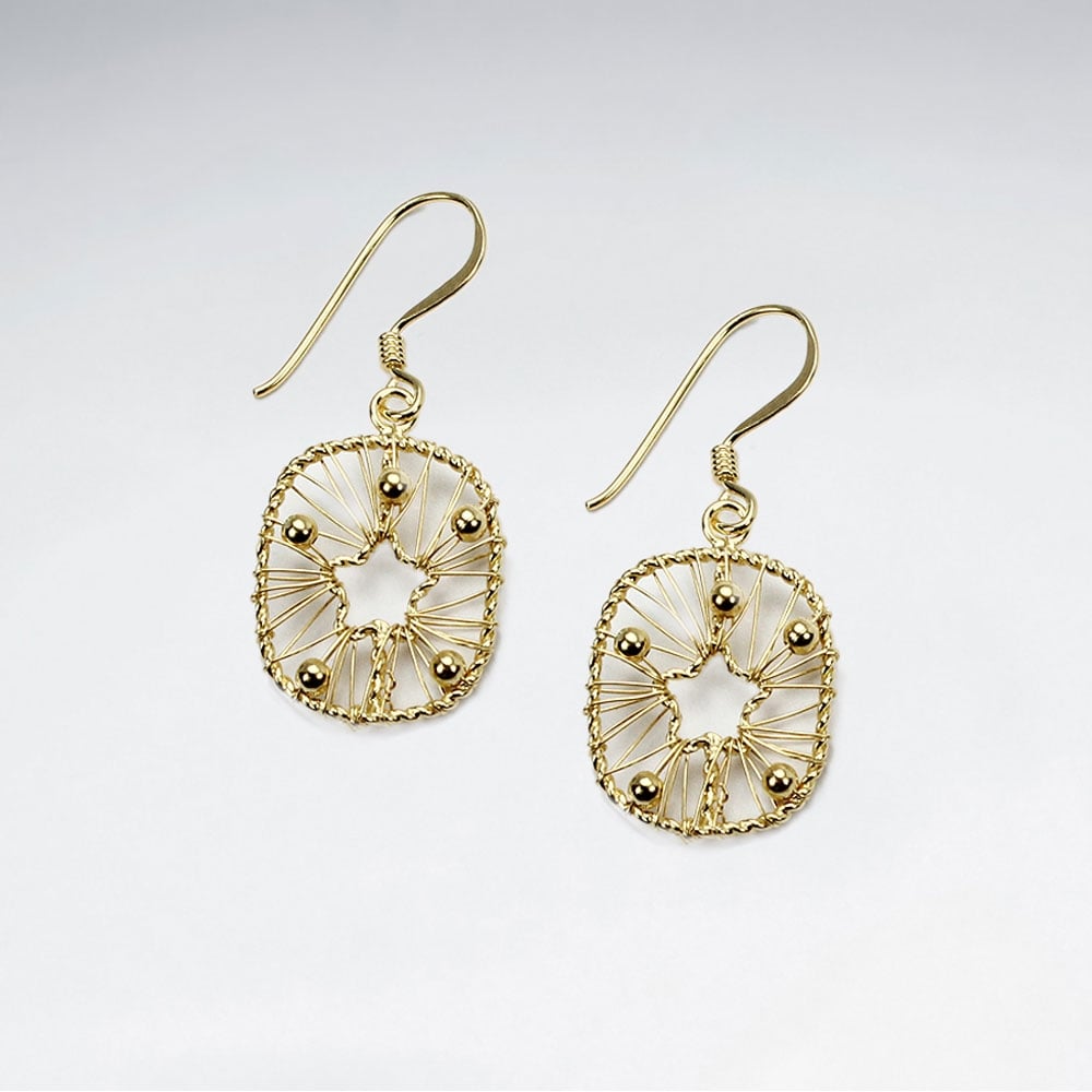 Silver Wire Work Square Earrings With Petite Open Star Center