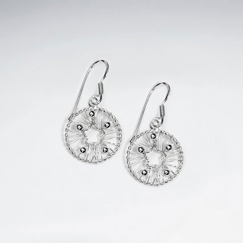 Eye-Catching Silver Drop Wire Work Hoop Earrings With Petite Open Star at Core