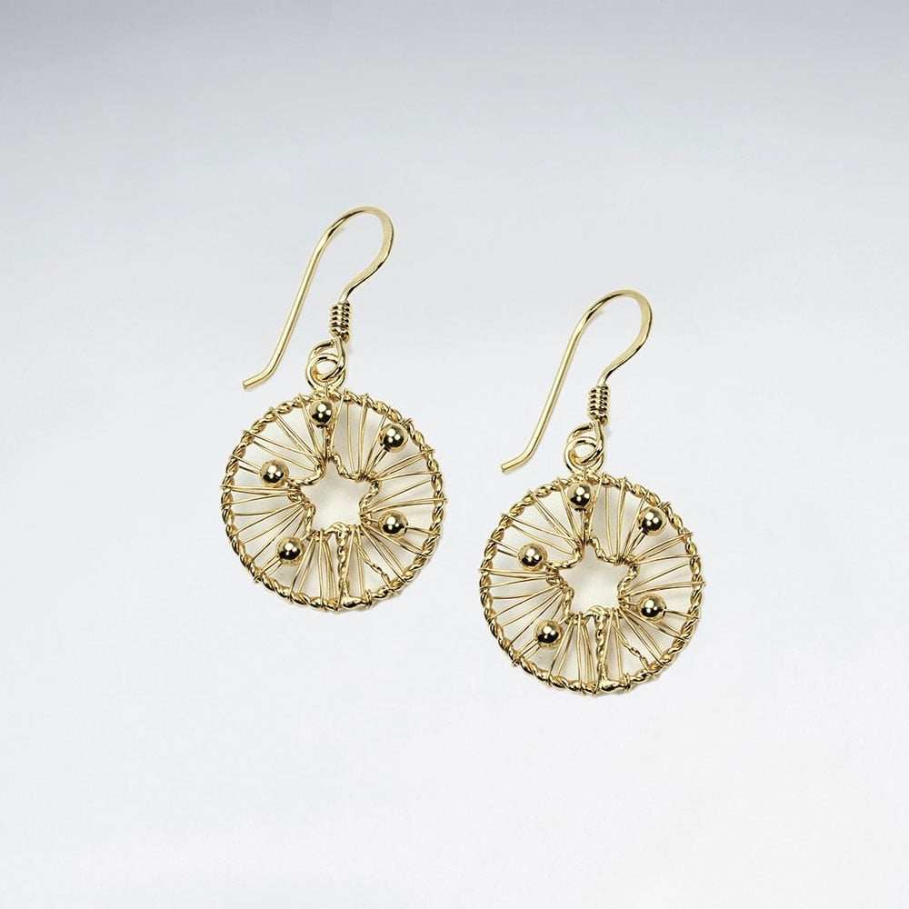 Eye-Catching Silver Drop Wire Work Hoop Earrings With Petite Open Star at Core