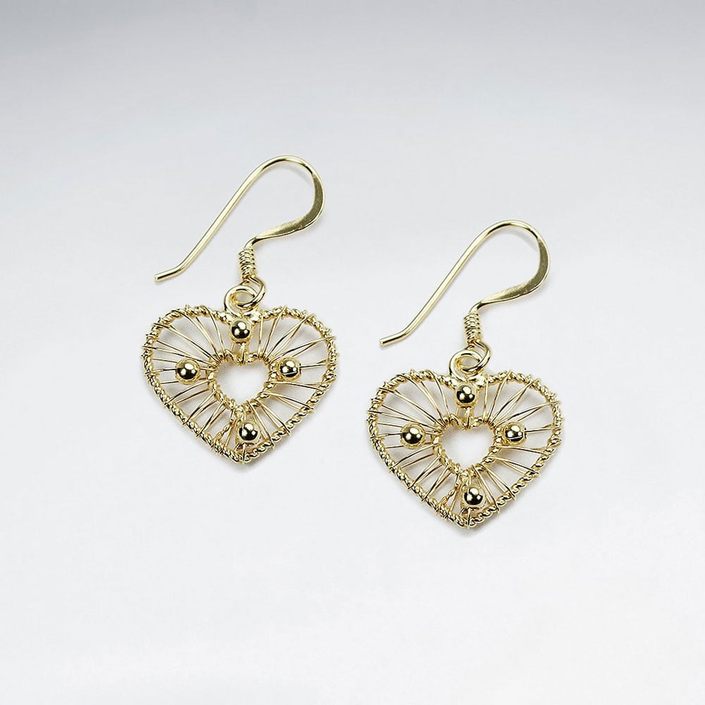 Stunning Silver Drop Wire Work Heart Earrings With Petite Open Heart Nestled Within
