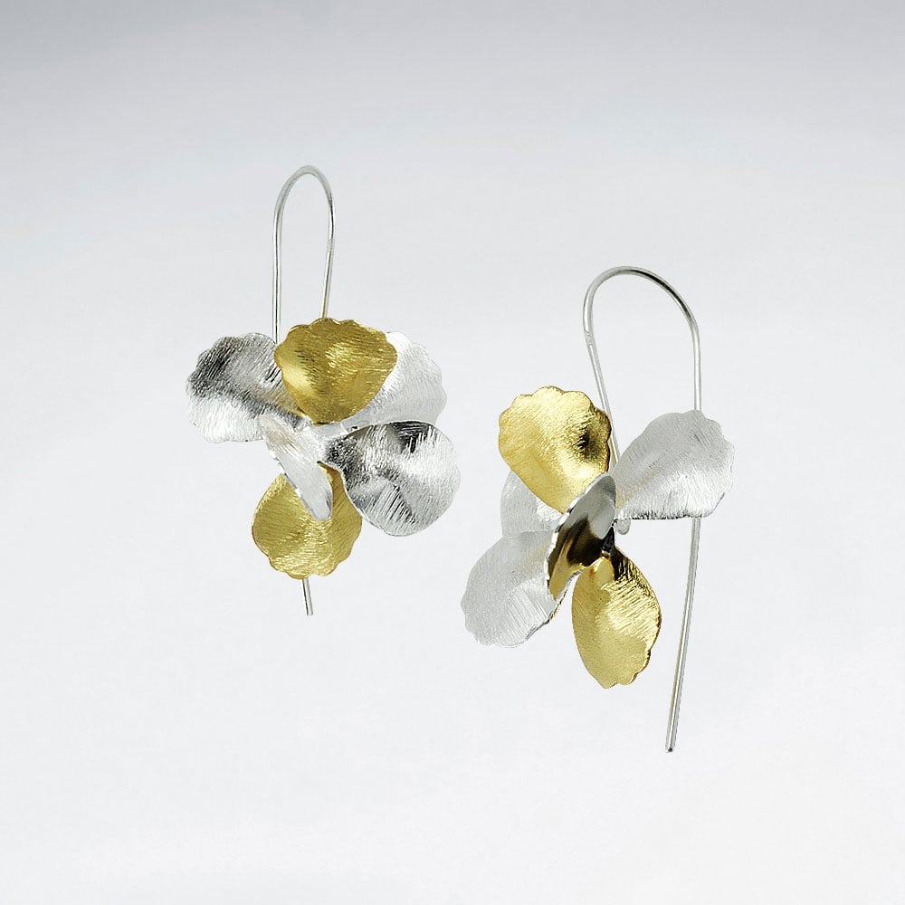 Stylish Brushed Hawaiian Blossom Drop Long Hook Earrings