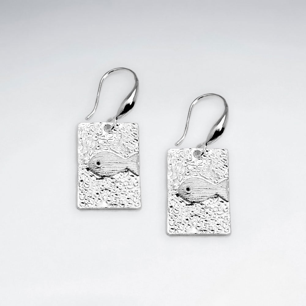 Solid Rectangle Abstract Art Textured Fish Drop Hook Earrings