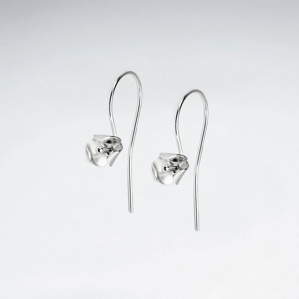 Silver Delicate Open Blossom Drop Hook Earrings