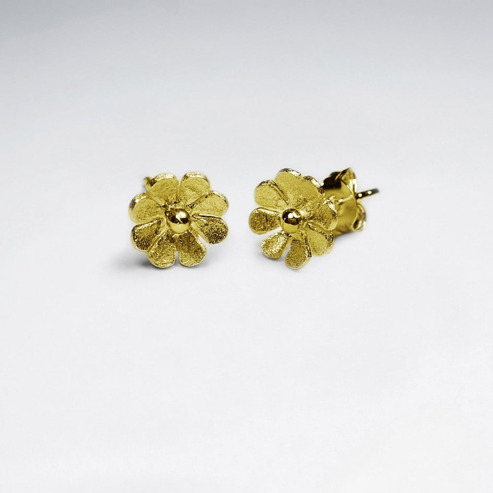 Matte Silver Eight Point Flower Stud Earrings