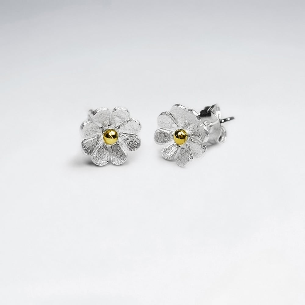 Matte Silver Eight Point Flower Stud Earrings