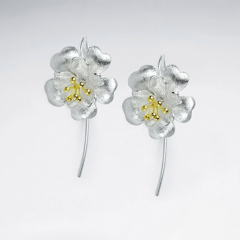Five Leaf Flower Silver Earrings