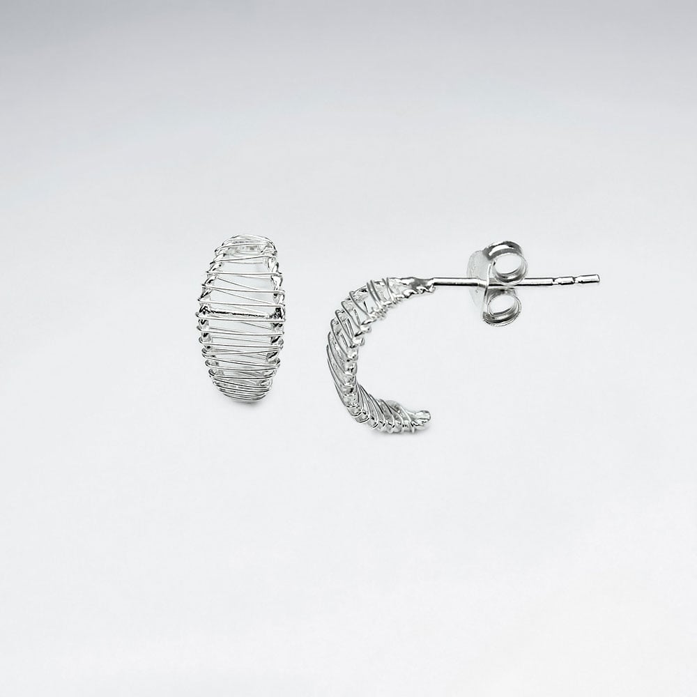 Sterling Silver Wirework  Half Hoop Stud Earrings