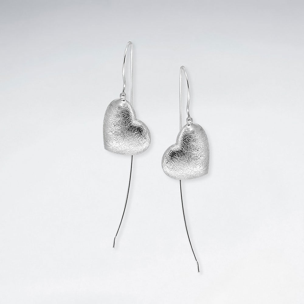 Matte Silver Hearts Threader Dangle Earrings