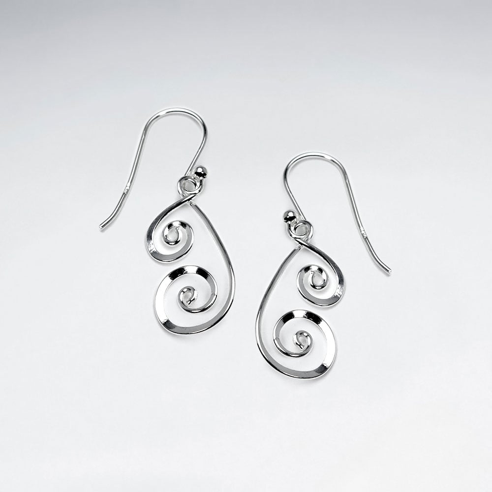 Sterling Silver Double Swirl Dangle Hook Earrings