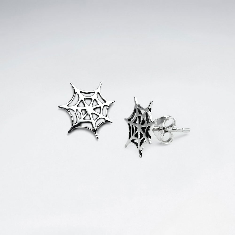 Oxidized Silver Spider Web Stud Earrings