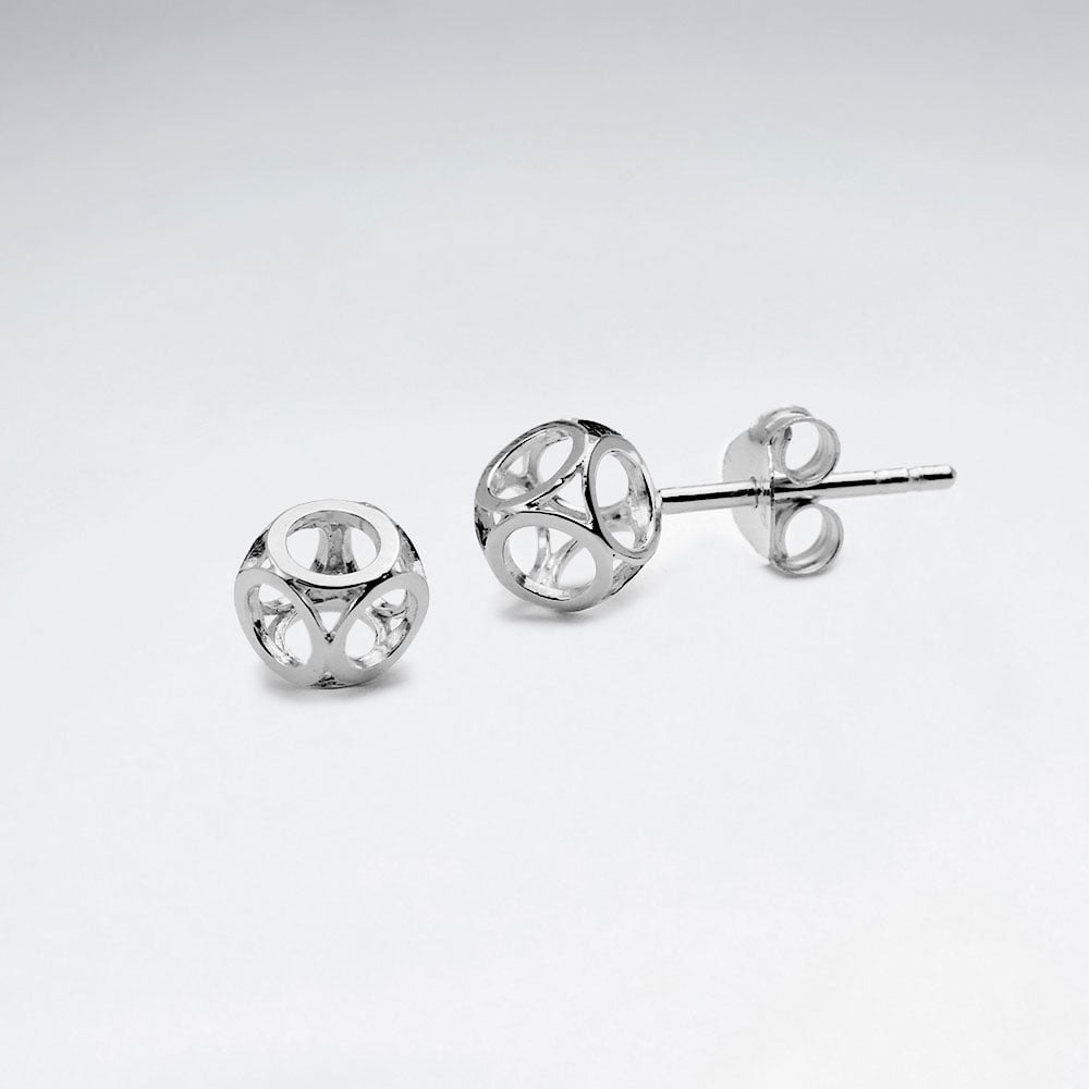 Sterling Silver Filigree Openwork Ball Stud Earrings