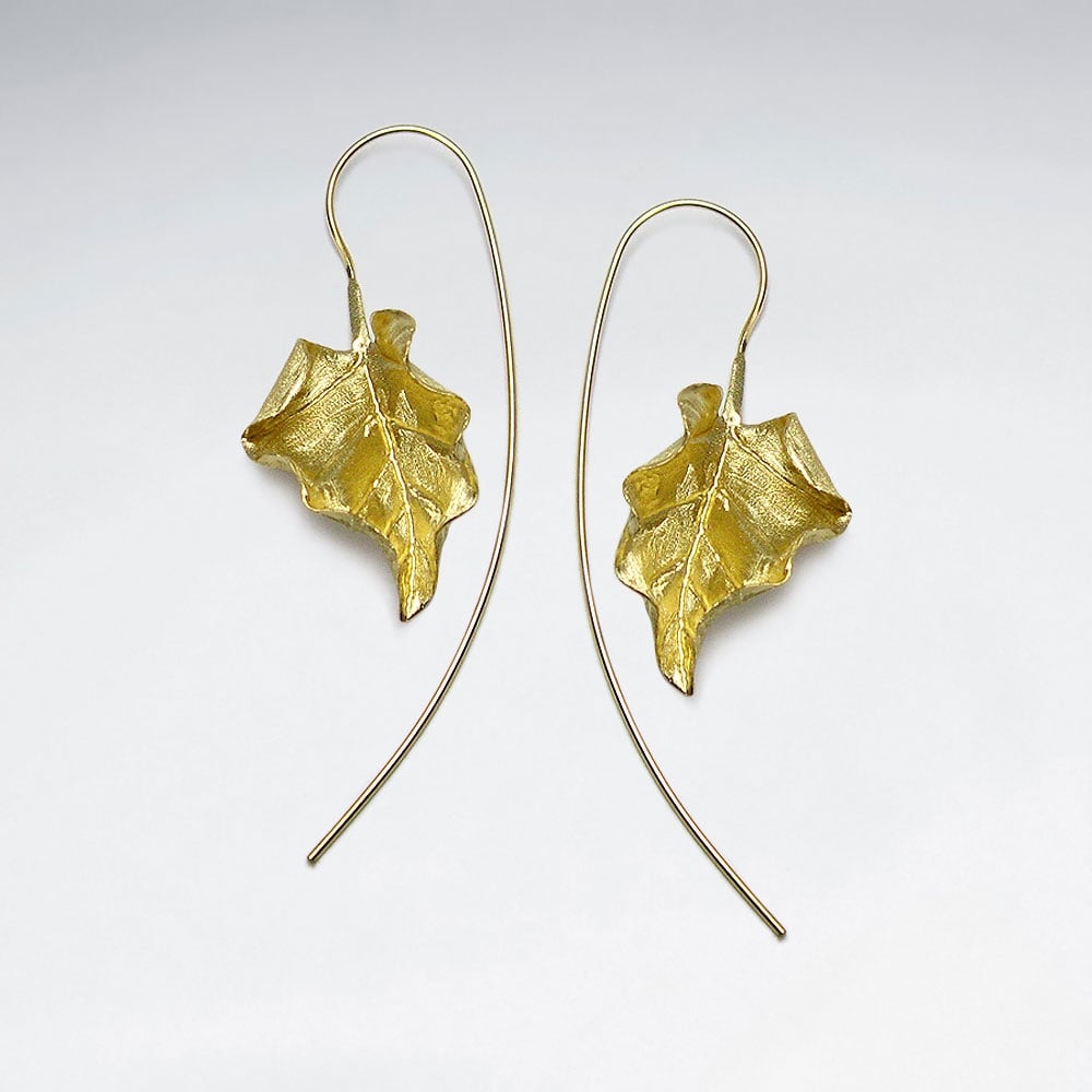 Matte Silver Threader Curled Leaf  Drop Earrings