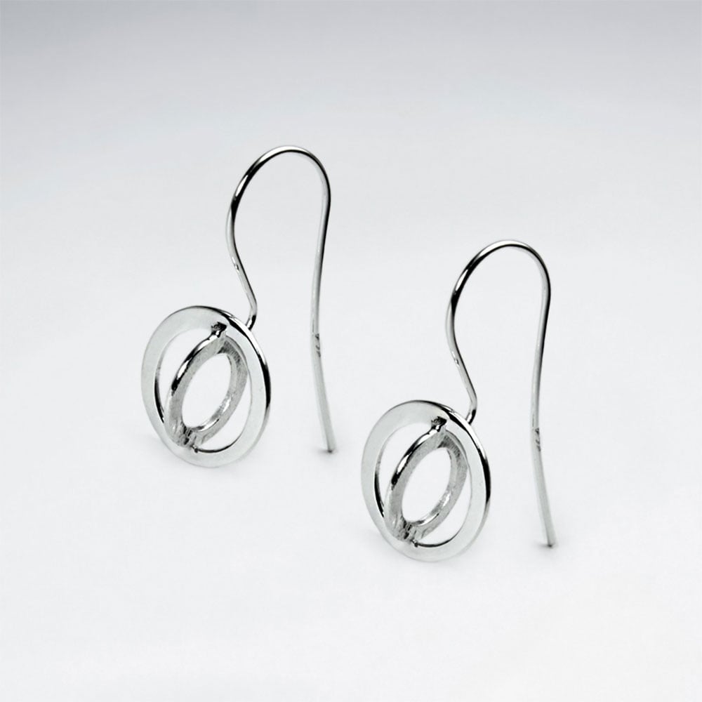 Double Circle 3D Matte & High Polish Silver Hook Earrings