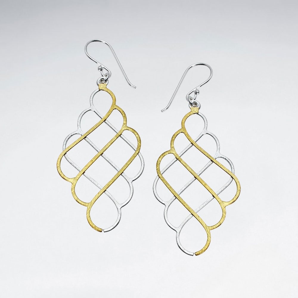 Sterling Silver Crisscross Openwork Pattern Matte Dangle Hook Earrings