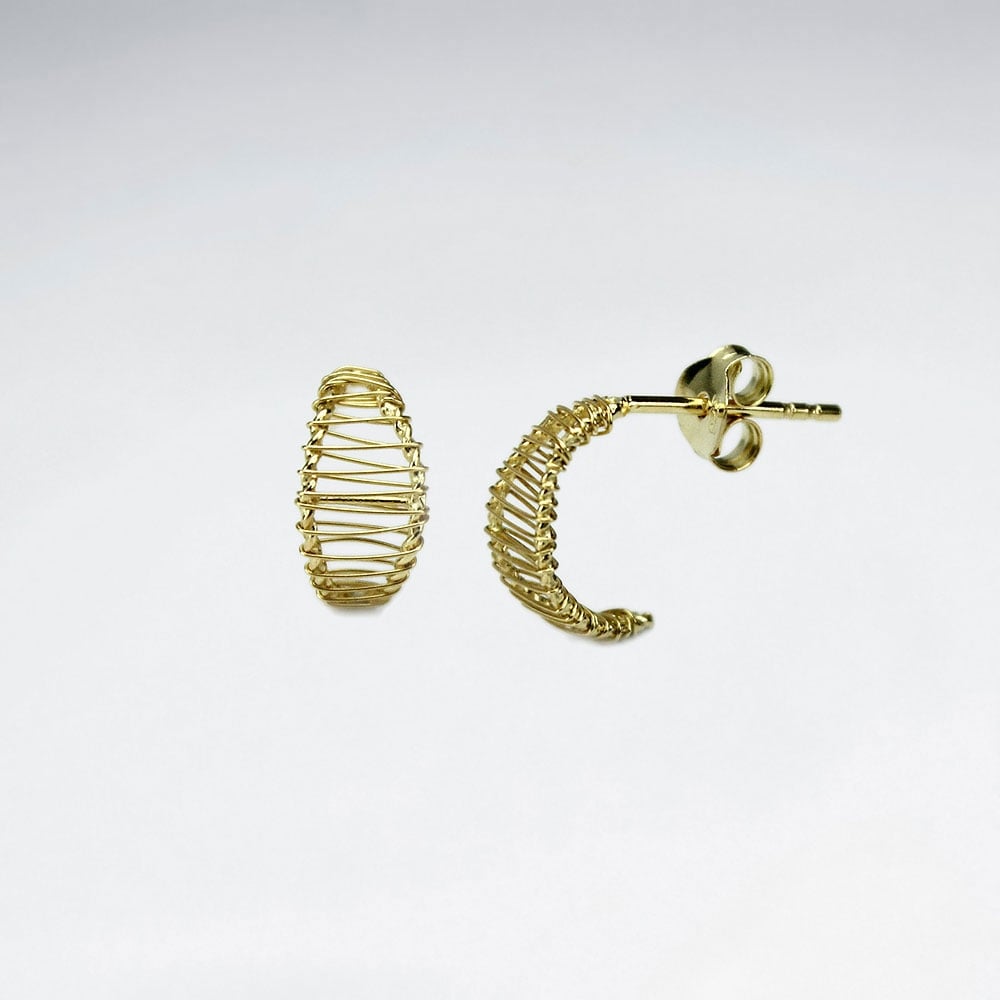 Sterling Silver Wirework  Half Hoop Stud Earrings