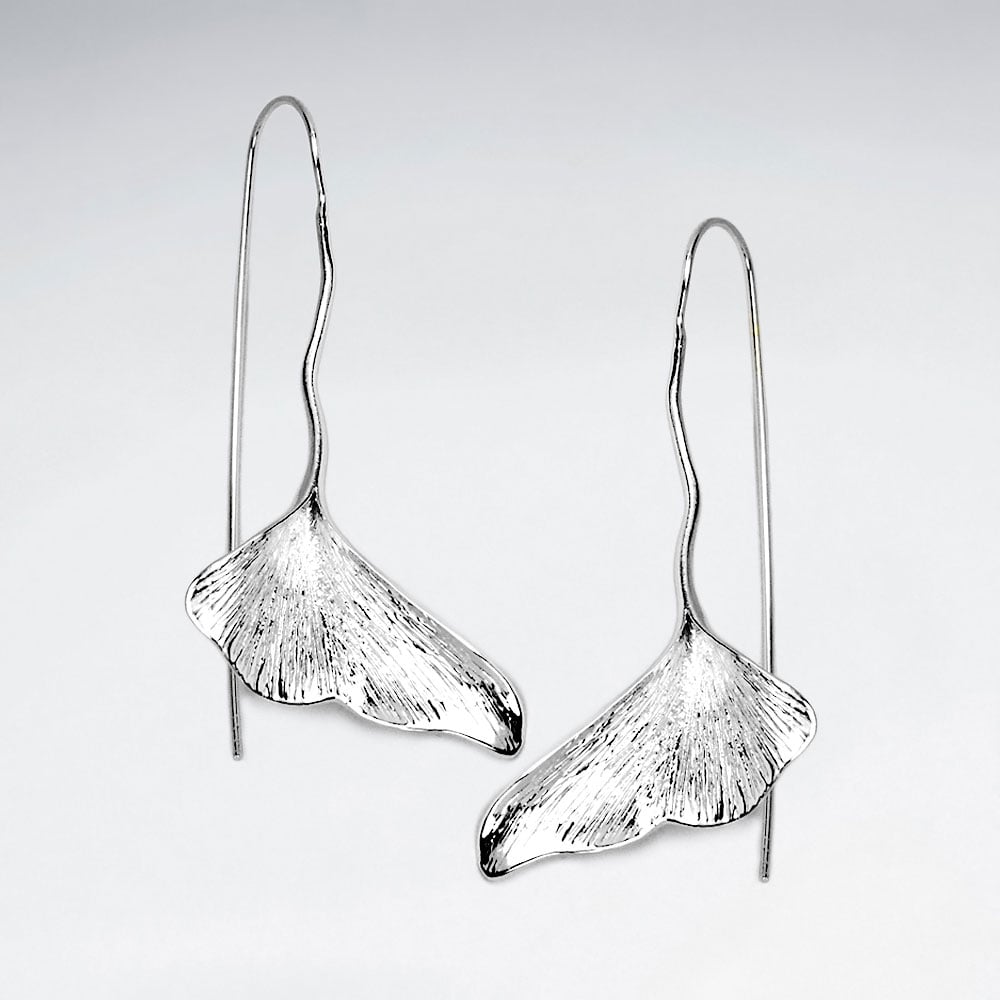Wavy Threader Sterling Silver Floral Leaf Drop Earrings