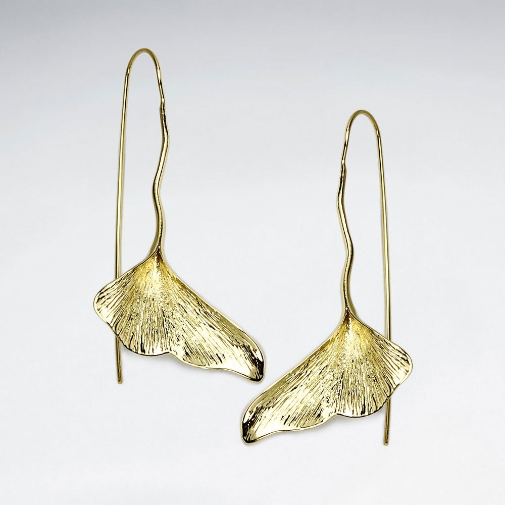 Wavy Threader Sterling Silver Floral Leaf Drop Earrings