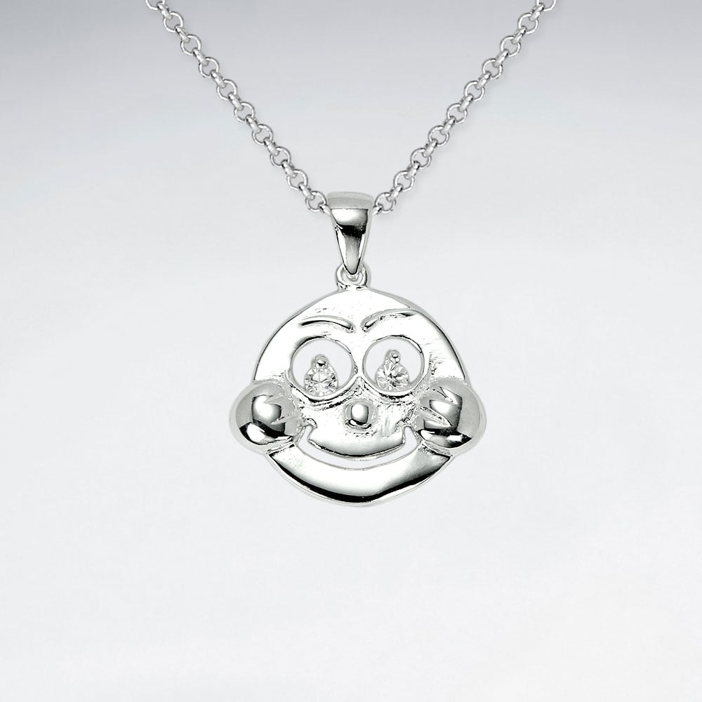 925 Sterling Silver Cubic Zirconia Face Pendant