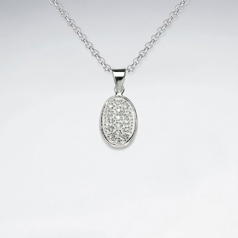 925 Sterling Silver Pave CZ Oval Pendant